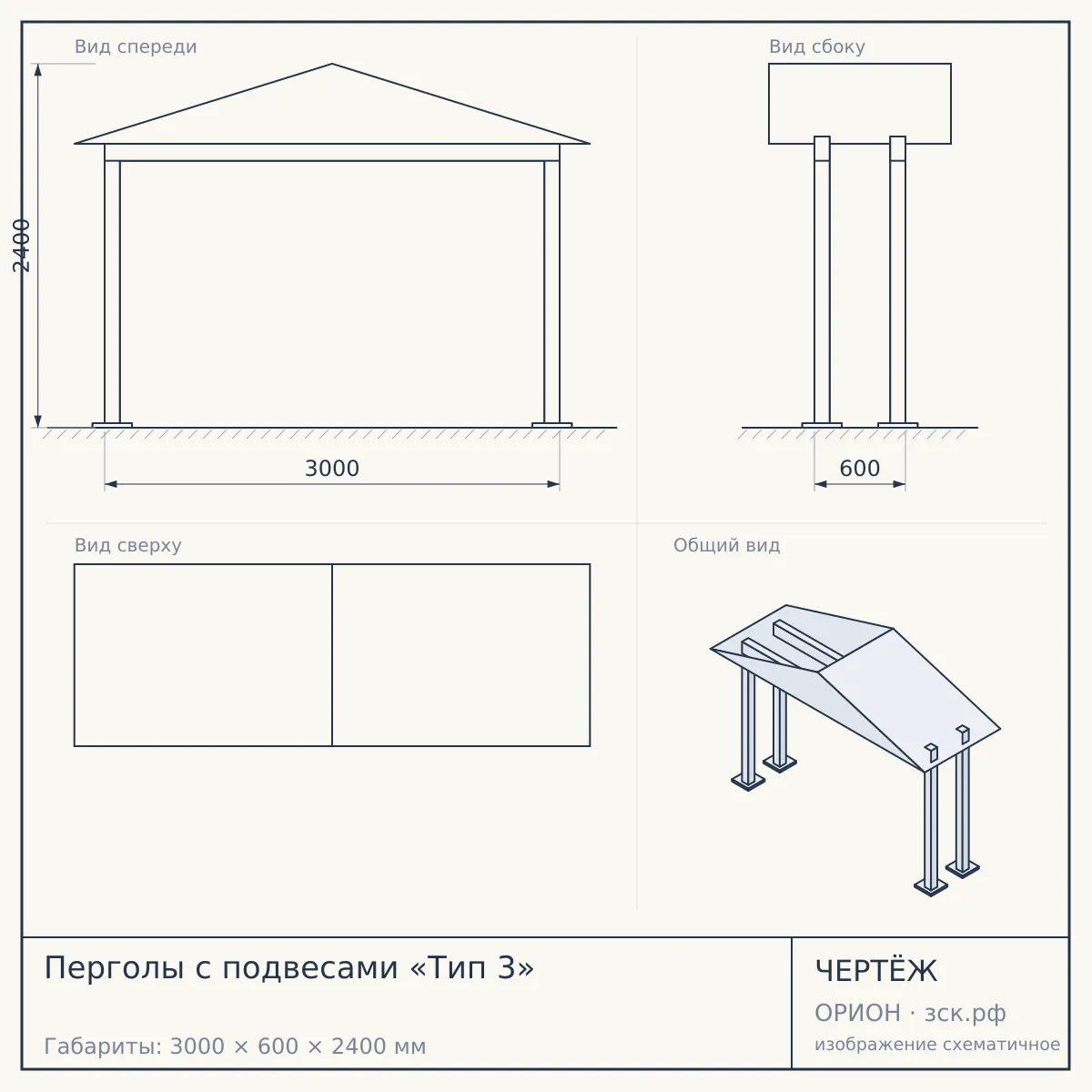 Перголы с подвесами «Тип 3» — чертёж